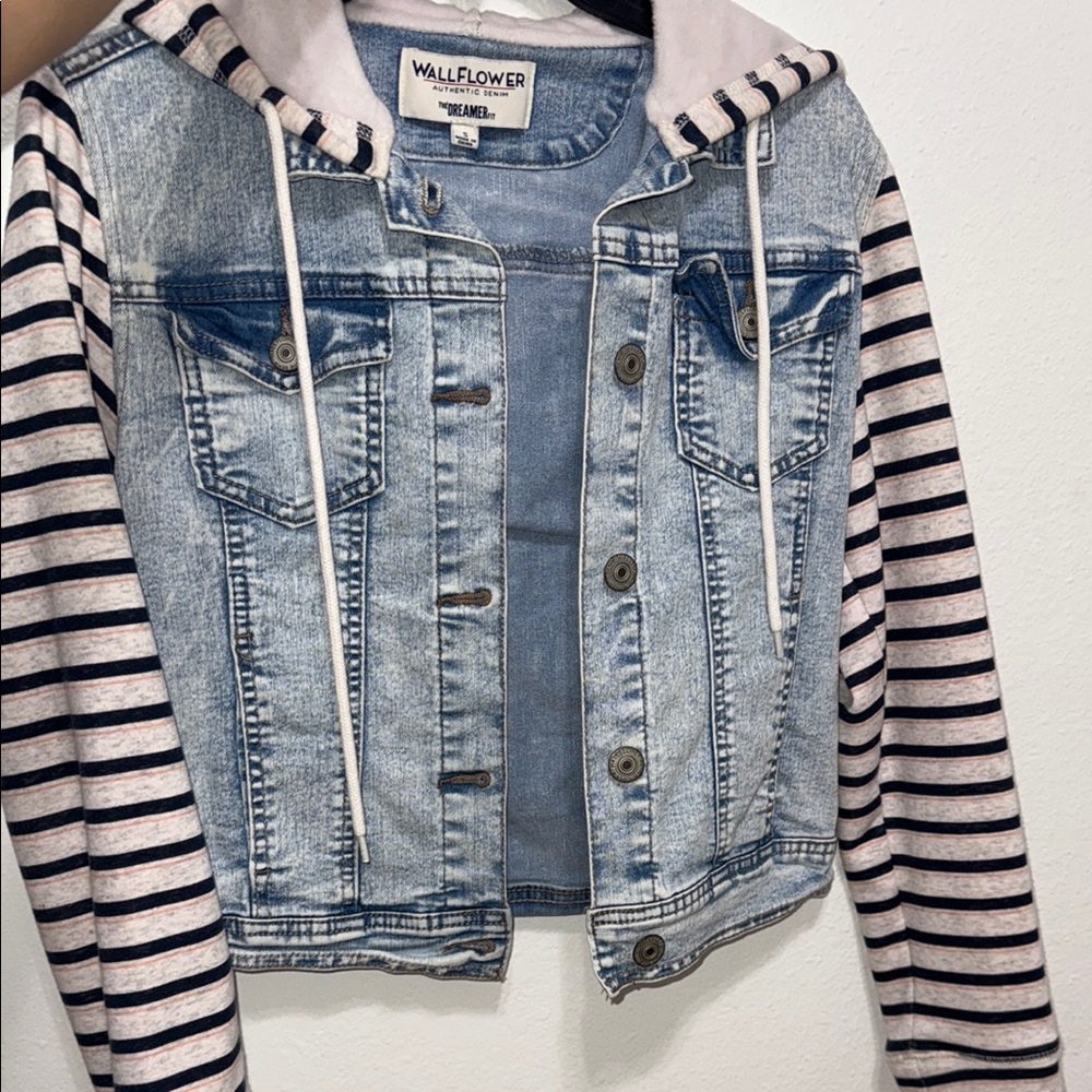 Wallflower Kids Denim Jacket with Striped Sleeves